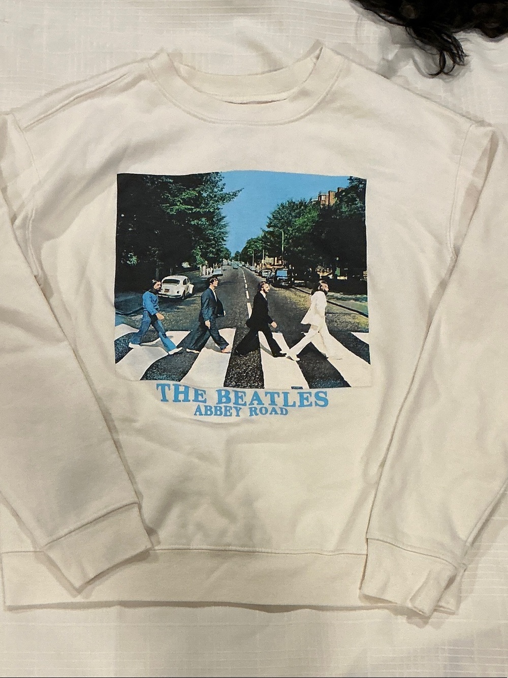 The Beatles Cream Abbey Road Crewneck Sweatshirt with Blue Graphic